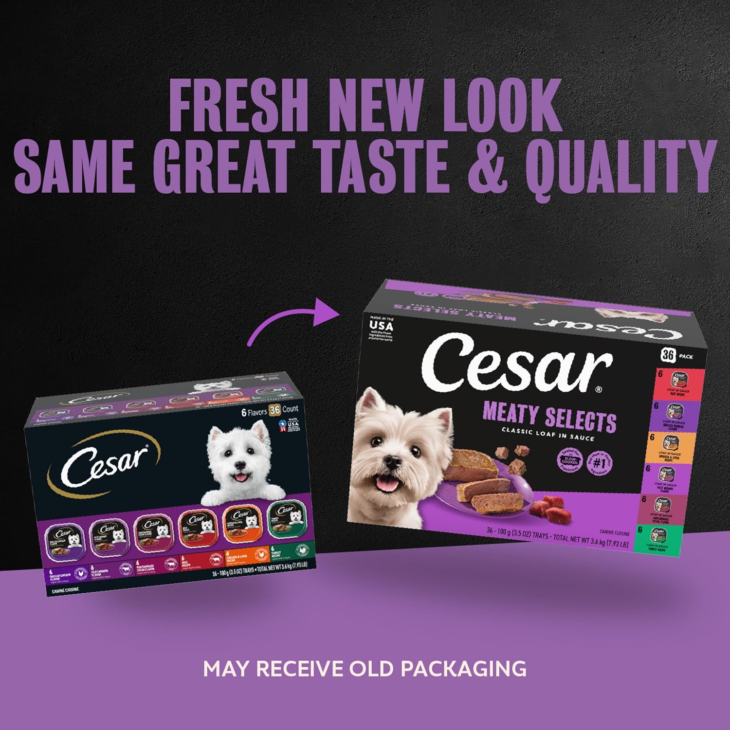 Detalle de Cesar Classic Loaf in Sauce Wet Dog Food, Meaty Selects — 3.5 oz, 36 Count
