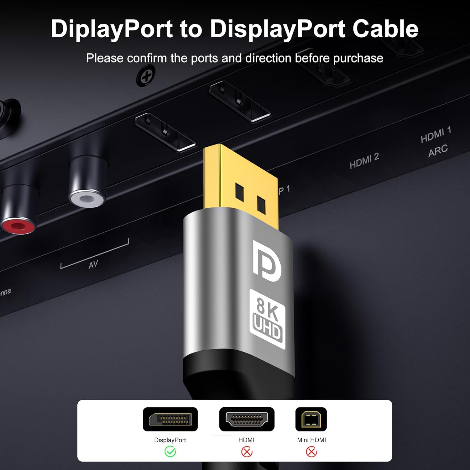 Thumbnail 4 de jojobnj DisplayPort 2.1 Kabel (16K) 10 m – bis 16K@60 Hz, 8K@120 Hz, 4K@240 Hz, HDR10, HDCP 2.2