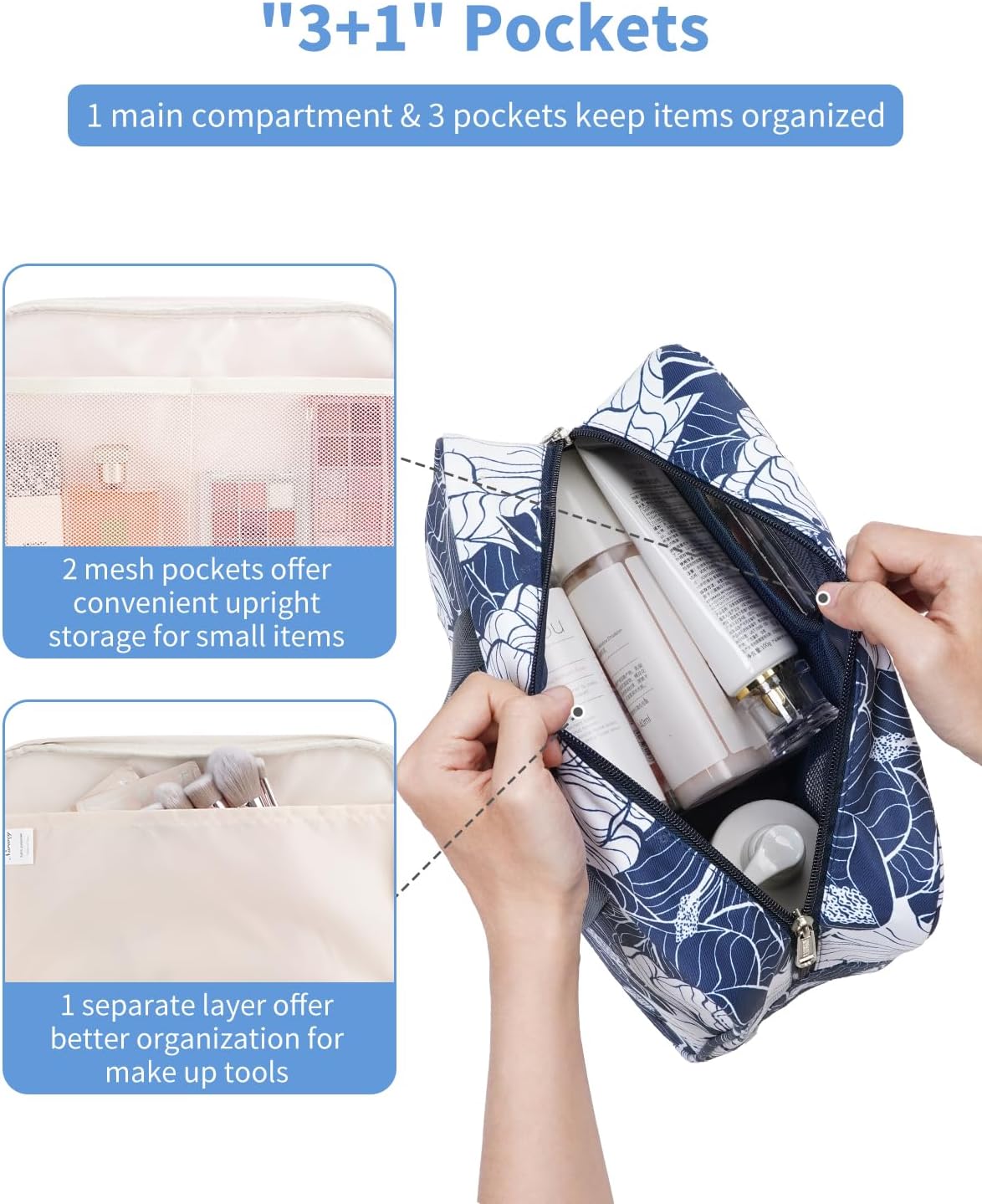 Detalle de Narwey Large Toiletry Bag (30 x 20 x 12 cm) with Handles – Portable Wash & Makeup Organiser
