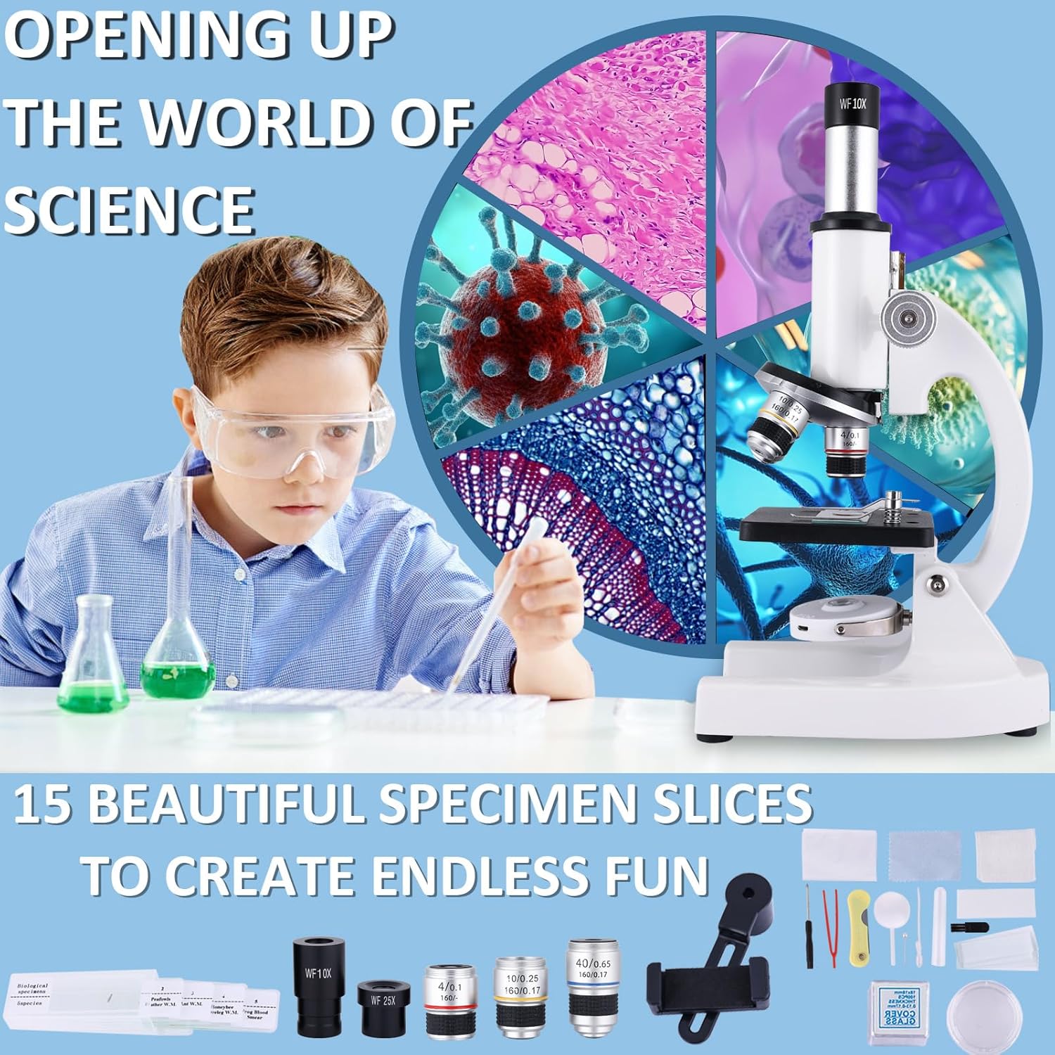 Detalle 2 de 40X–2000X Kids & Adults Microscope with Phone Adapter 🔬