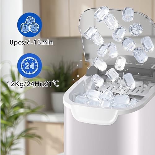 Detalle 2 de Kismile Portable Ice Maker Machine — 8 Cubes in 6 Minutes, 26lbs/24H, Grey