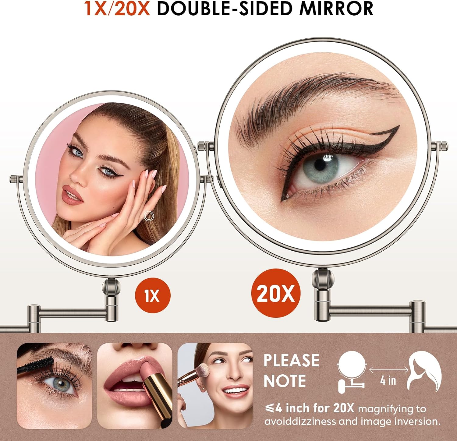 Thumbnail 3 de ZLOKLA 9-inch Wall Mounted Lighted Makeup Mirror with 1X/20X Magnification and Rechargeable 4000mAh Battery