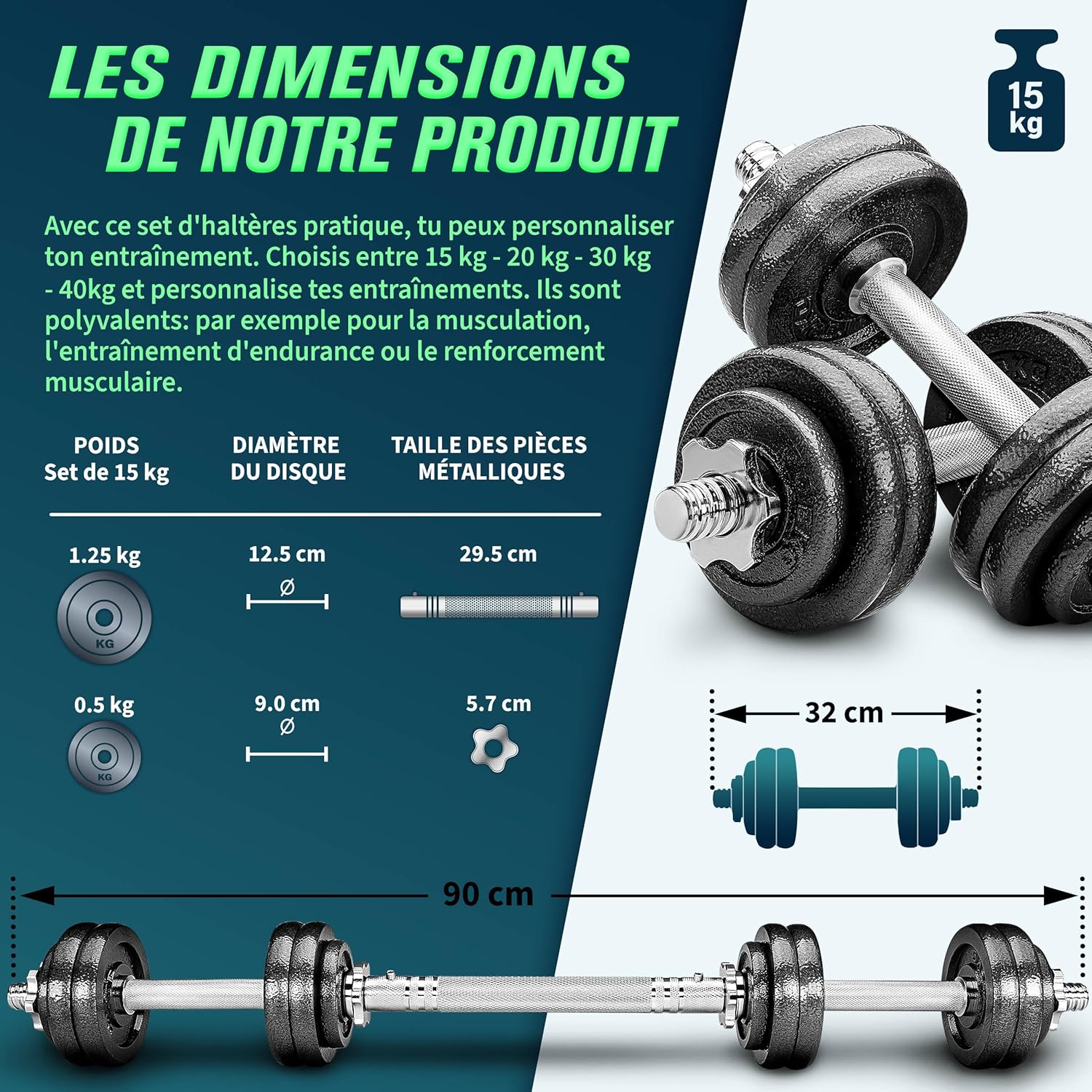 Thumbnail 3 de RE:SPORT Kit d'haltères 2‑en‑1 15‑40 kg 🏋