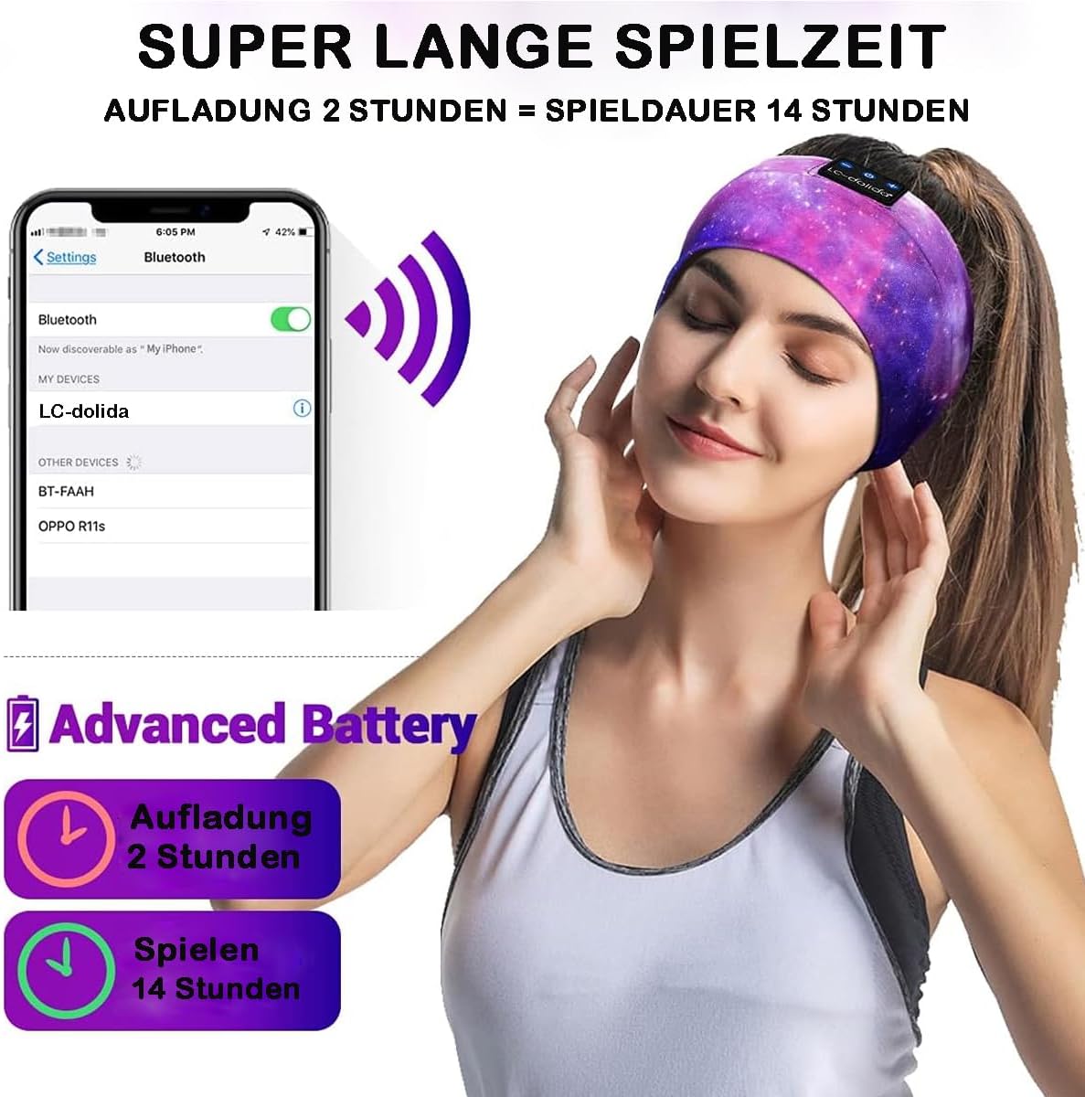 Detalle de LC-dolida Schlafkopfhörer Bluetooth 5.4 Headband mit Schlafmaske – All-in-One für Schlaf, Sport und Reisen