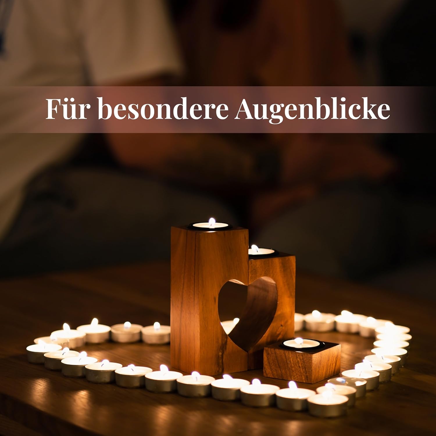 Thumbnail 5 de Muttertagsgeschenk: Teelichthalter Herz aus Akazienholz (3-teilig, 15 cm) von Plogis