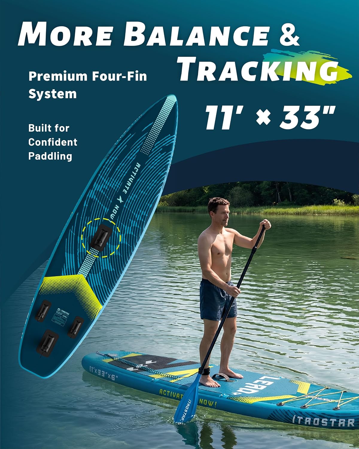 Detalle de iTAOSTAR Lead 12' × 35" / 11' × 33" Inflatable SUP Board — All‑Skill, All‑Ages, 5 Fins Included