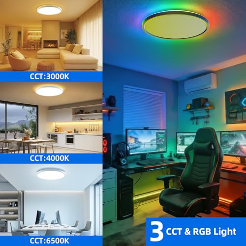Detalle de Taipow Plafón LED regulable para techo (24W, 2160 LM) con RGB y mando a distancia