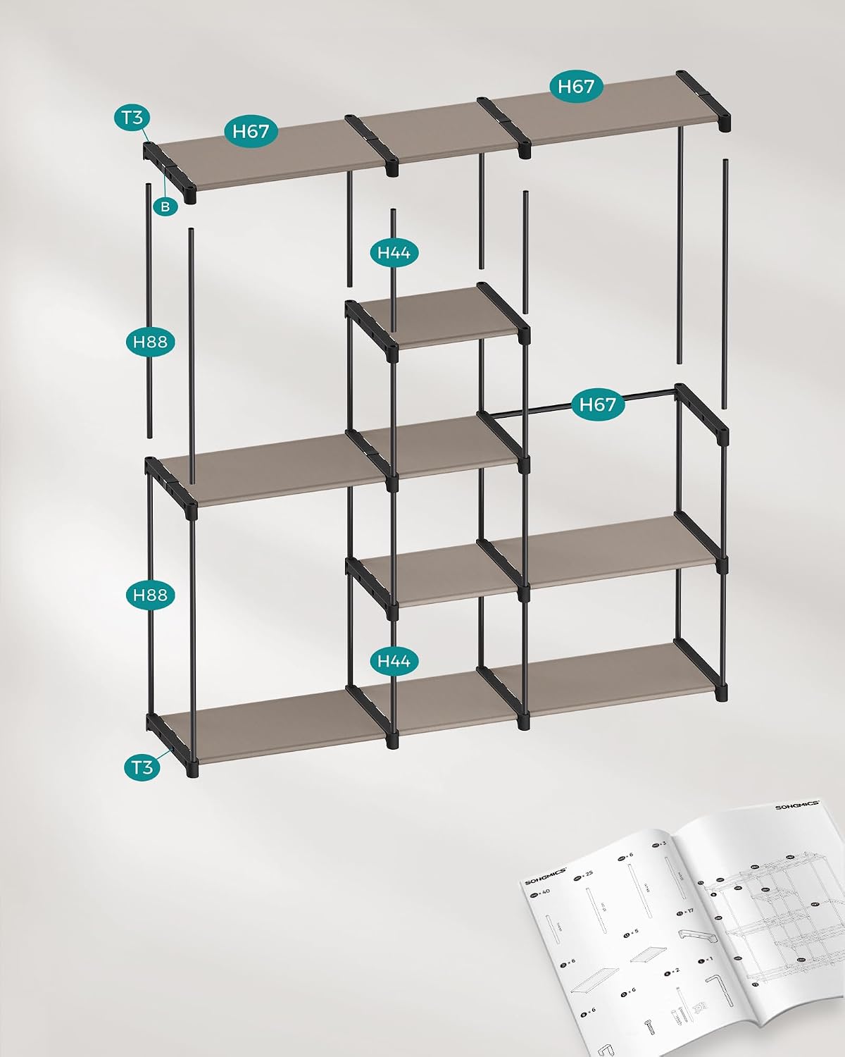 Detalle 2 de SONGMICS RYG037R02 – szafa na ubrania 182 × 43 × 182 cm, 11 półek