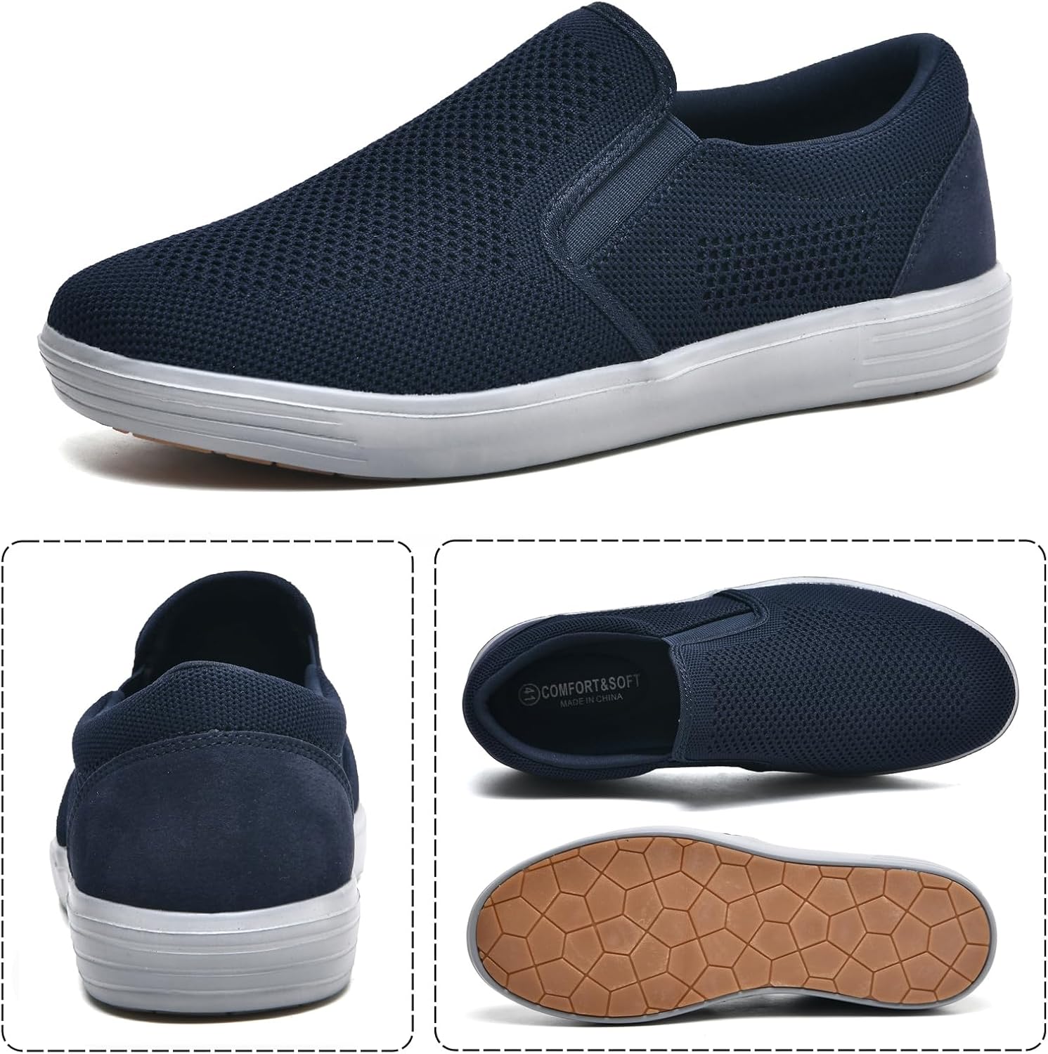 Detalle 2 de konhill Men's Slip-on Walking Shoes: Breathable Mesh Trainers for Everyday Comfort