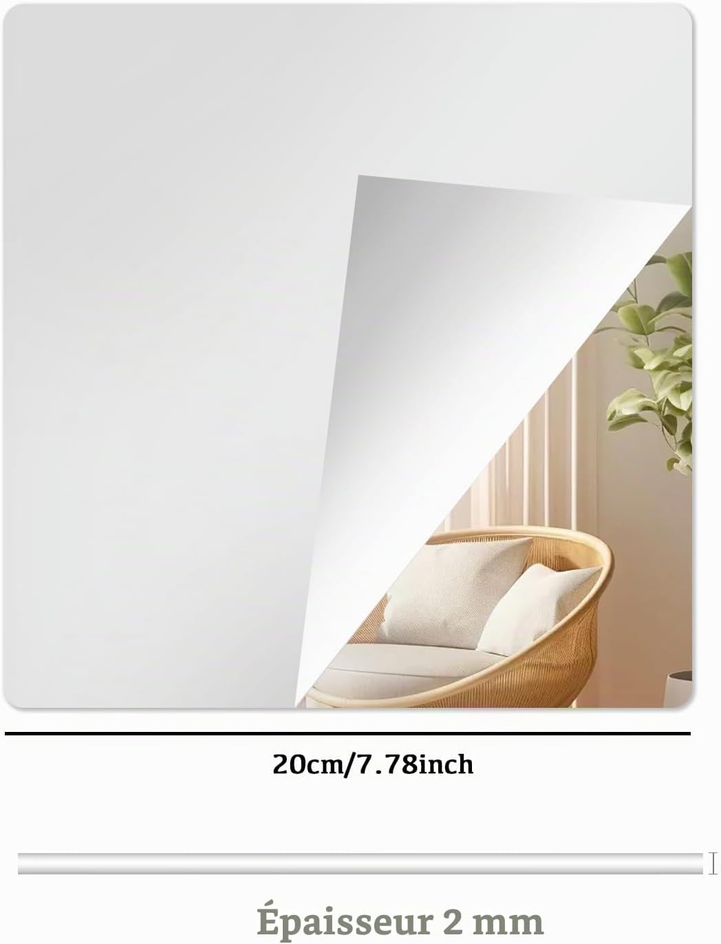Detalle de Hode Miroir Adhésif Mural – Miroir autocollant en plastique 20×20 cm, 8 pièces