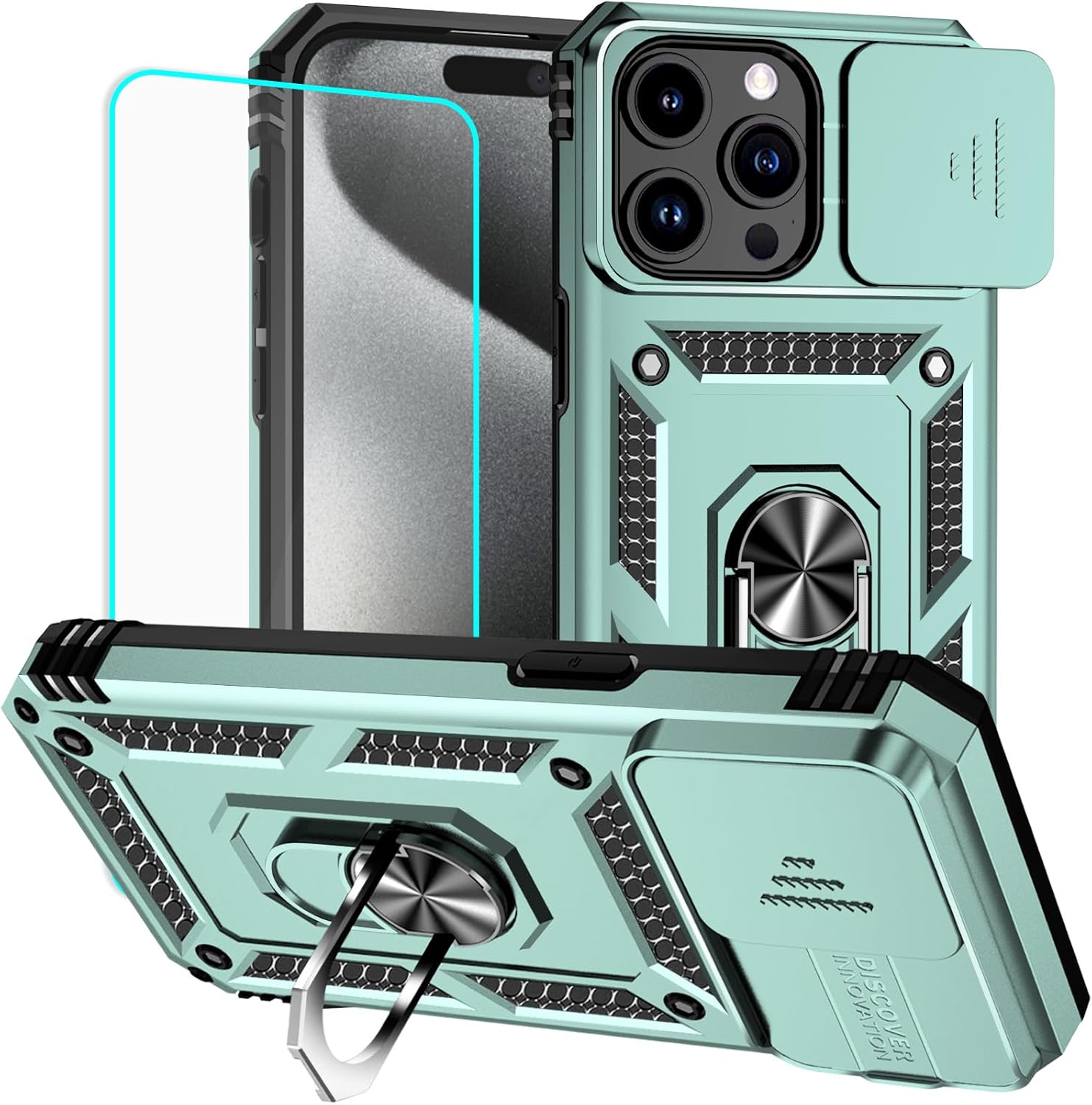 Thumbnail 6 de Yiakeng iPhone 15 Pro Max Case with Screen Protector – Military Grade 20ft Drop Tested, Slide Camera Cover & Magnetic Kickstand (Blue)