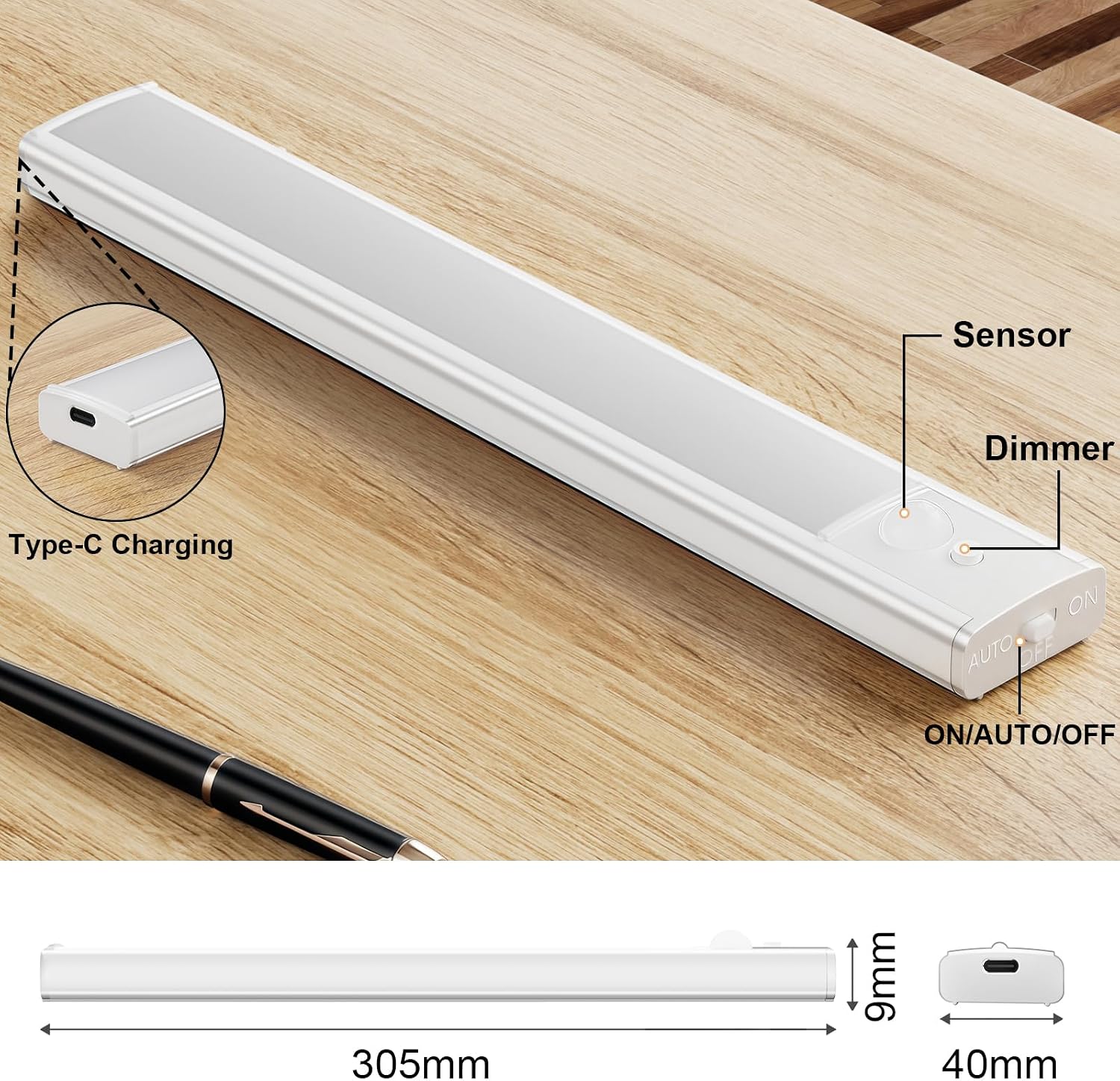 Detalle de daphomeu 5er-Pack Unterbauleuchte Küche LED mit Bewegungsmelder – wiederaufladbar, 1500 mAh