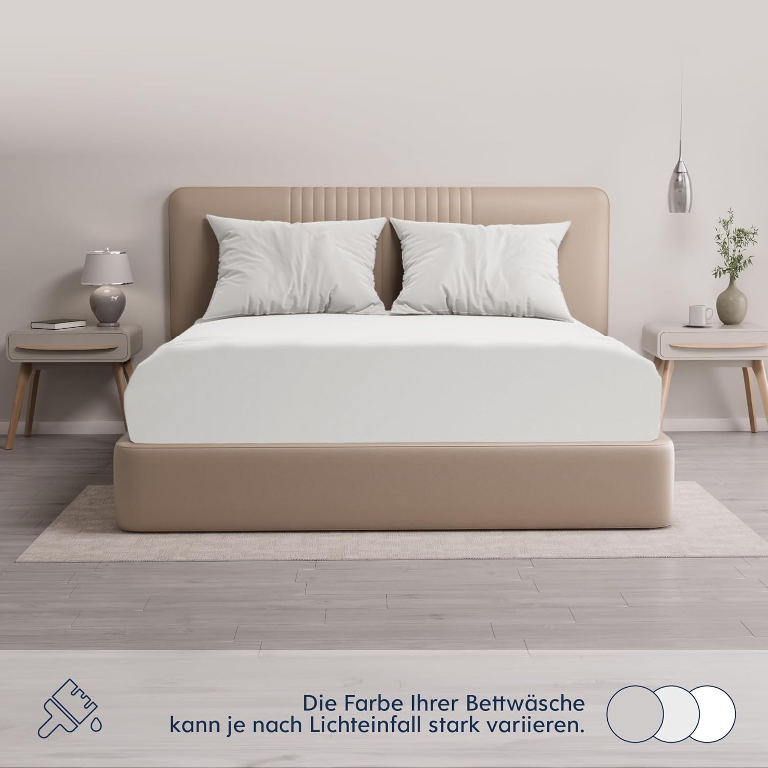 Detalle de Dreamzie Premium Topper Spannbettlaken aus Jersey-Baumwolle (extra niedrige Seitenhöhe) für Topper, weiß