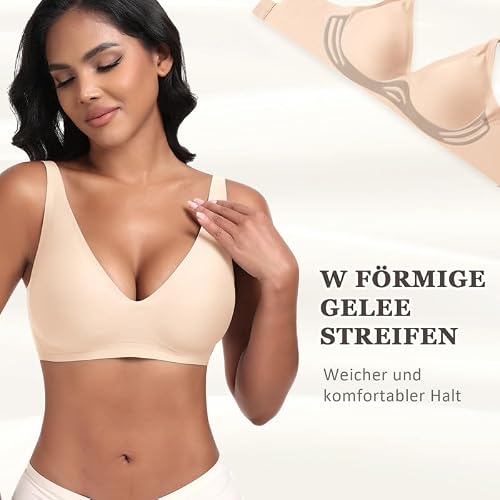 Detalle 2 de Jiuday Tiefer V Push Up BH Damen ohne Bügel – Gelee-Stütze, Nahtlos & Gepolstert