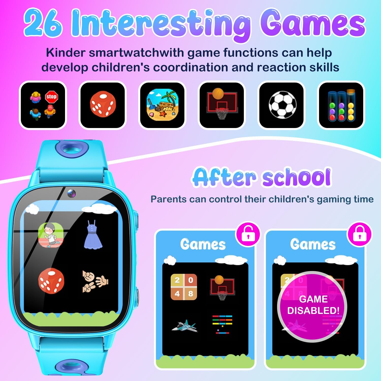 Detalle de Montre Connectée Enfant Cadeaux Smartwatch 1,8" HD Caméra et Jeux – Étanche IP68 et 26 puzzles