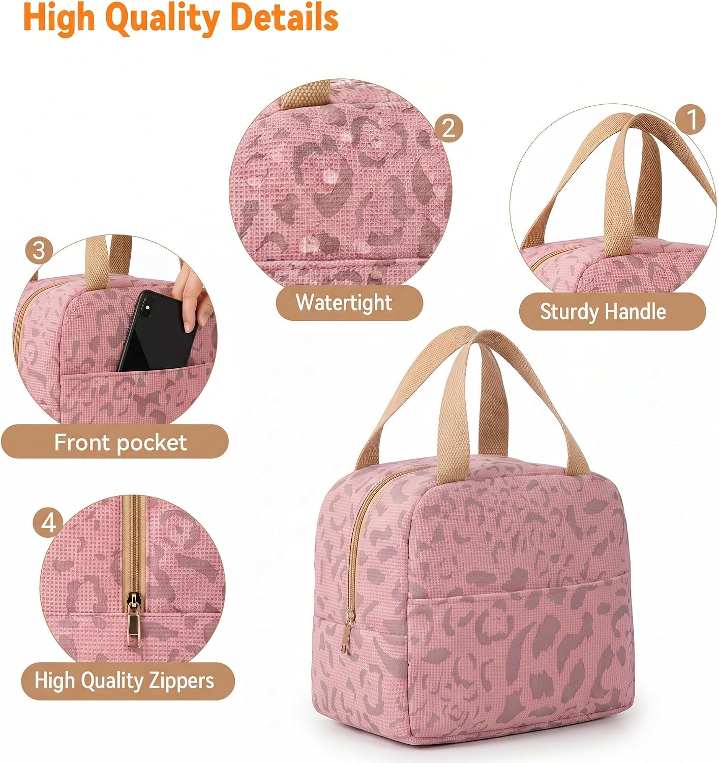 Thumbnail 2 de Arae Lunch Bag Women Men - Reusable Leakproof Cooler Tote, 4L Insulated Lunchbox in Ink Pattern Pink