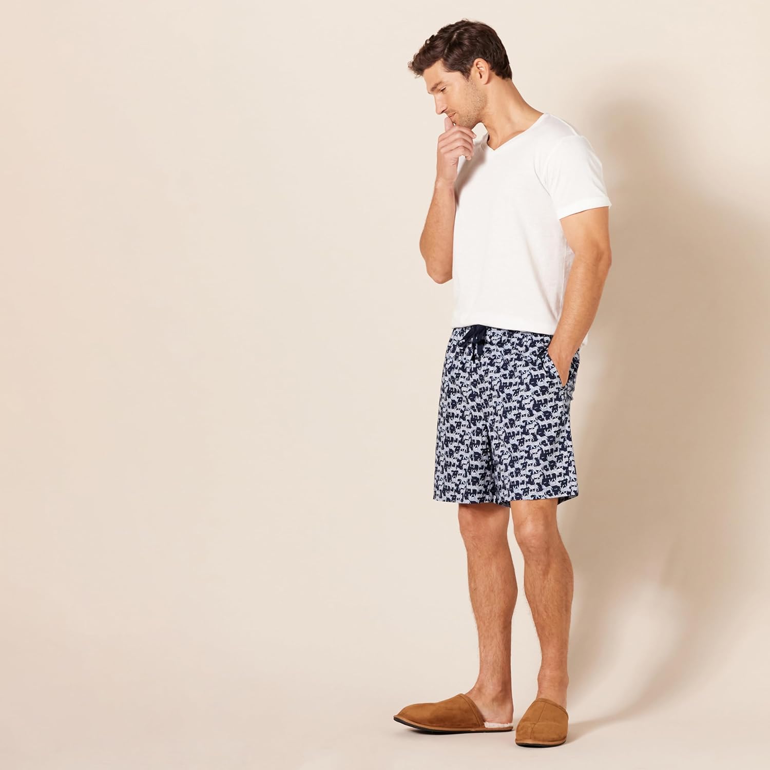 Detalle de Amazon Essentials Men's Lounge Sleepwear Pajama Bottom Shorts, Cotton Stretch Poplin