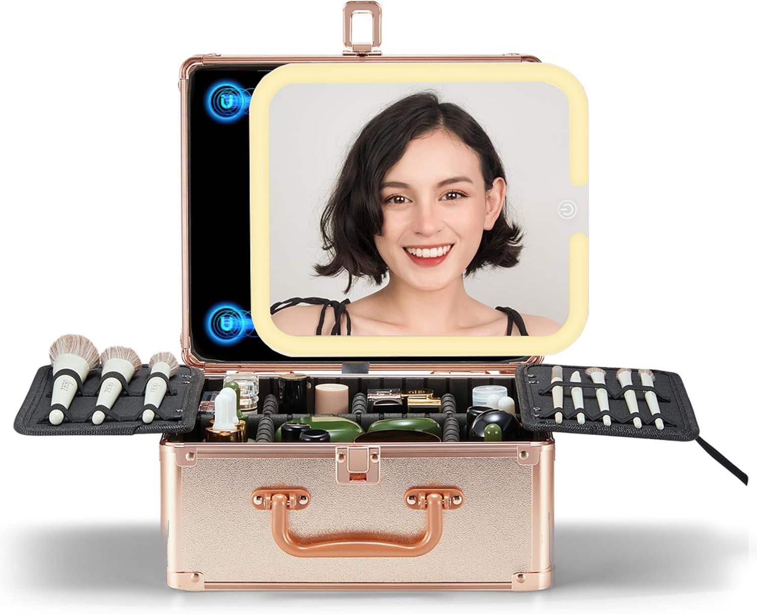 Detalle de OMIRO Makeup Box with LED mirror — Portable Cosmetic Case ✨💄