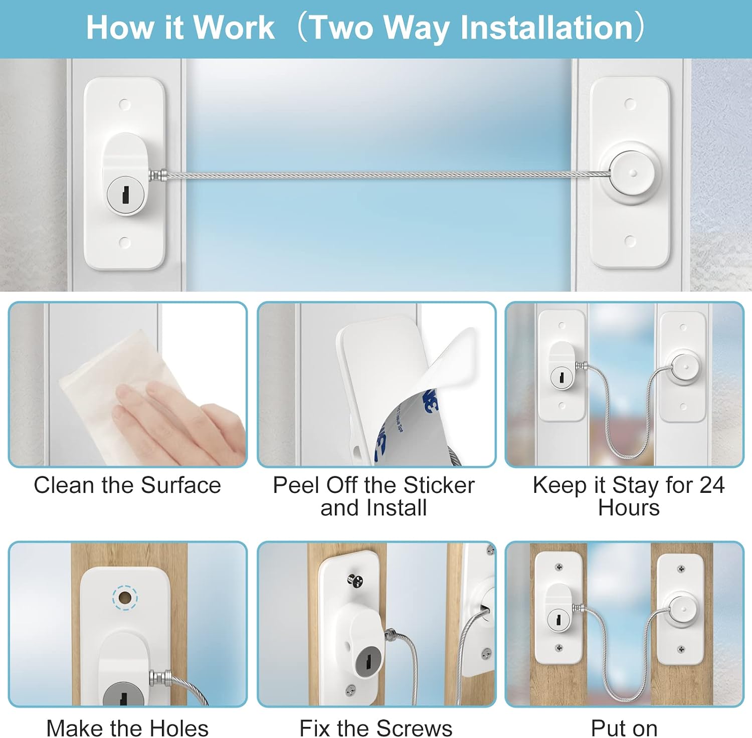 Thumbnail 6 de AOSITE Window Safety Locks (12 Pack): Versatile, Adhesive or Screw‑Mounted Childproof Window & Cabinet Locks