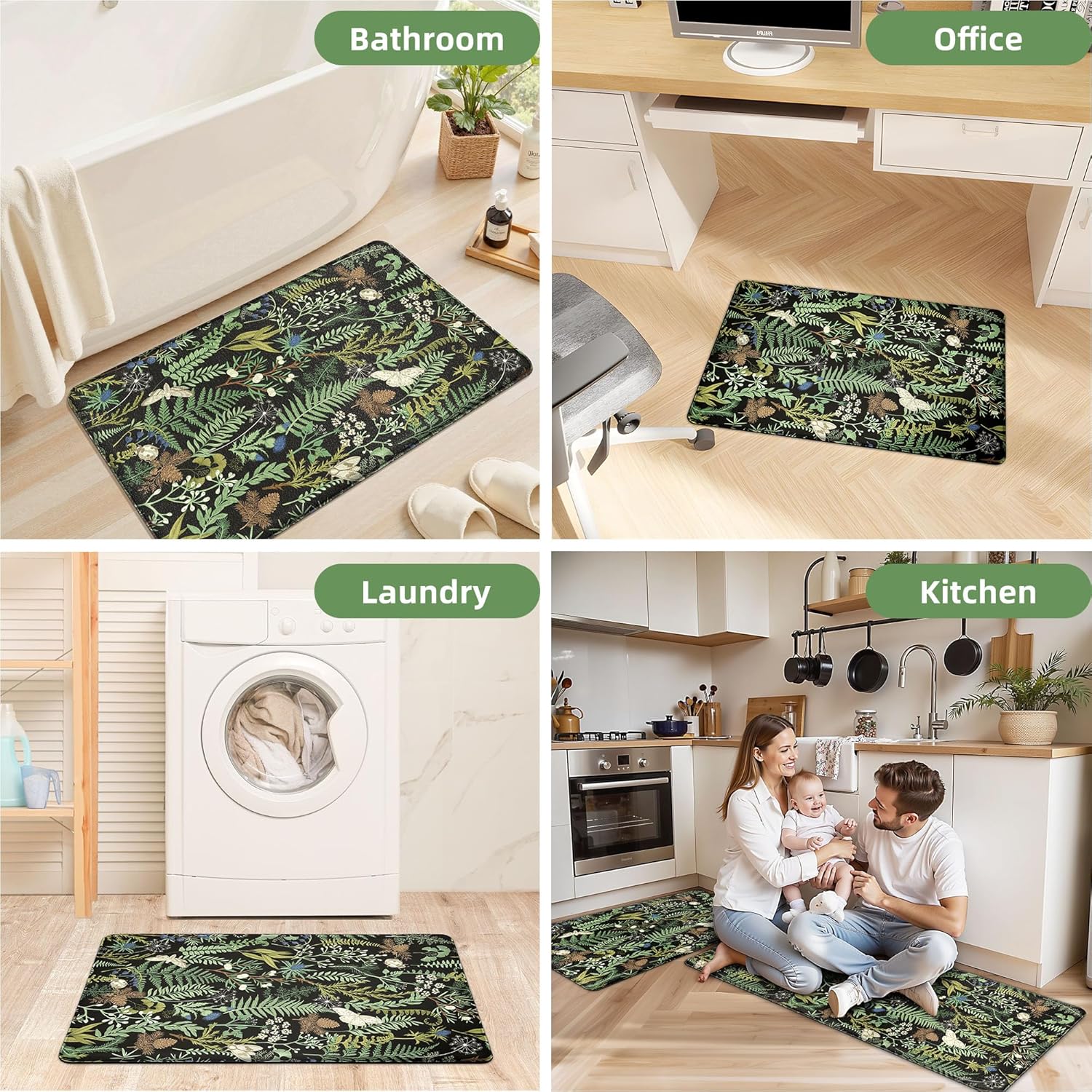 Thumbnail 6 de Black Green Botanical Kitchen Rugs Set of 2