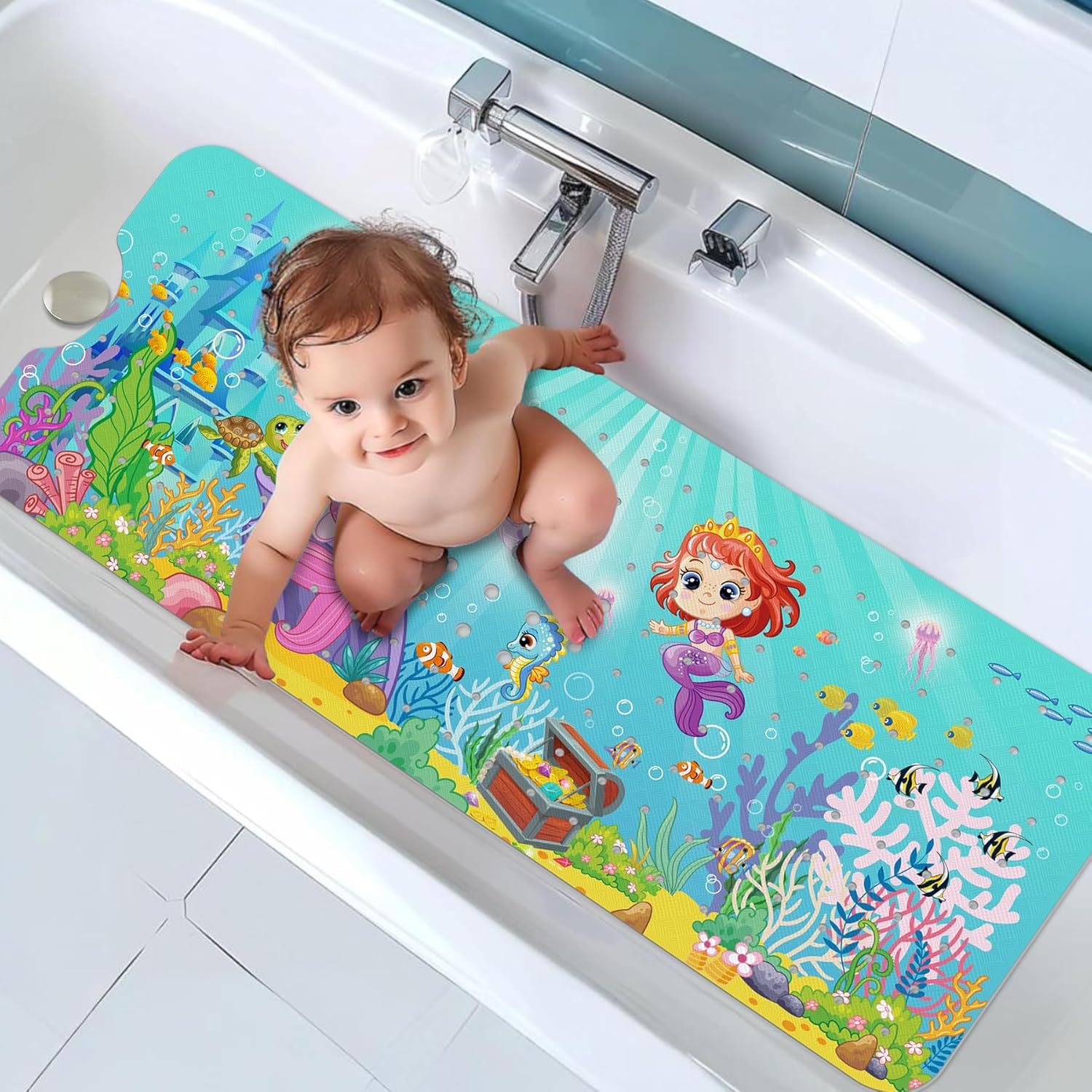 Thumbnail 6 de NiBaby Mermaid Non-Slip Bath Mat (102x41cm) with Suction Cups