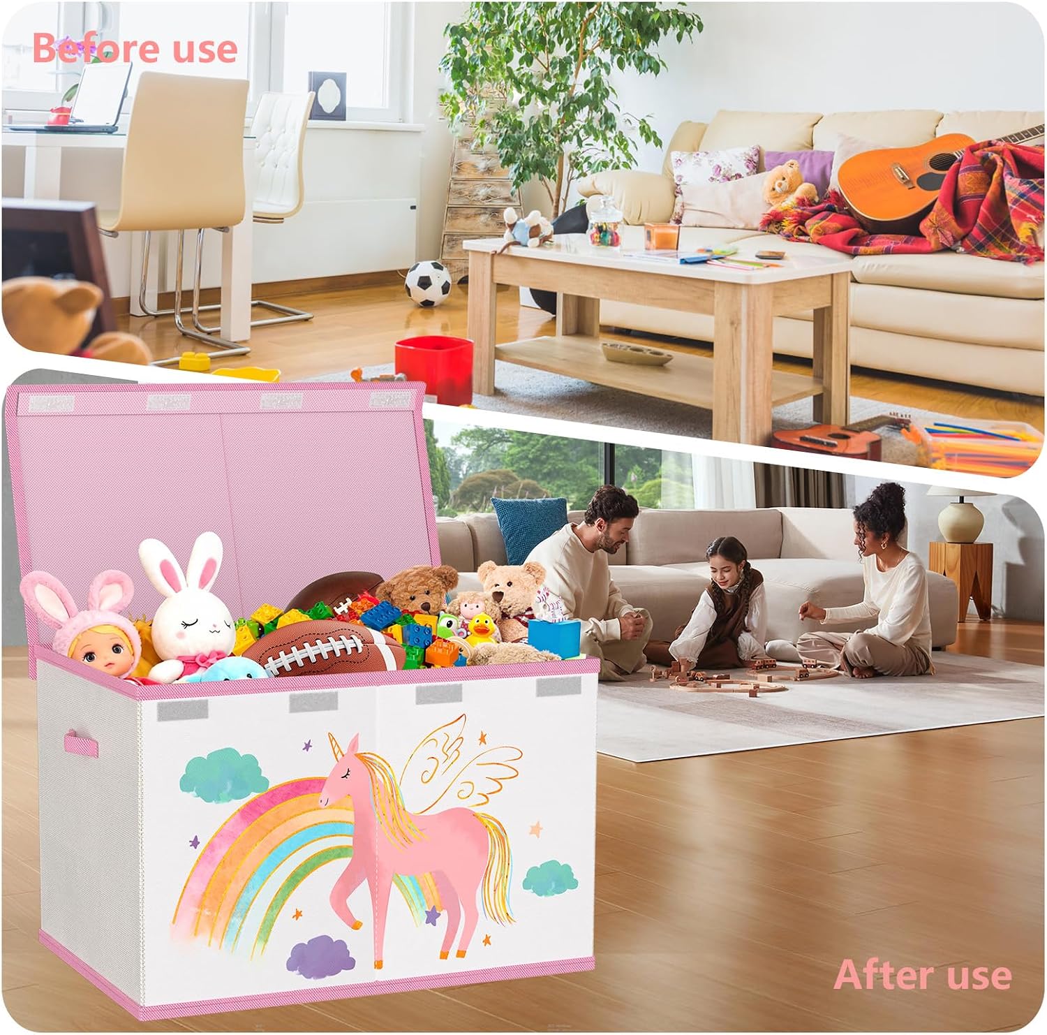 Detalle 2 de VERONLY Toy Storage Box with Lids for Girls and Boys – Large, Foldable Fabric Chest in Beige & Pink