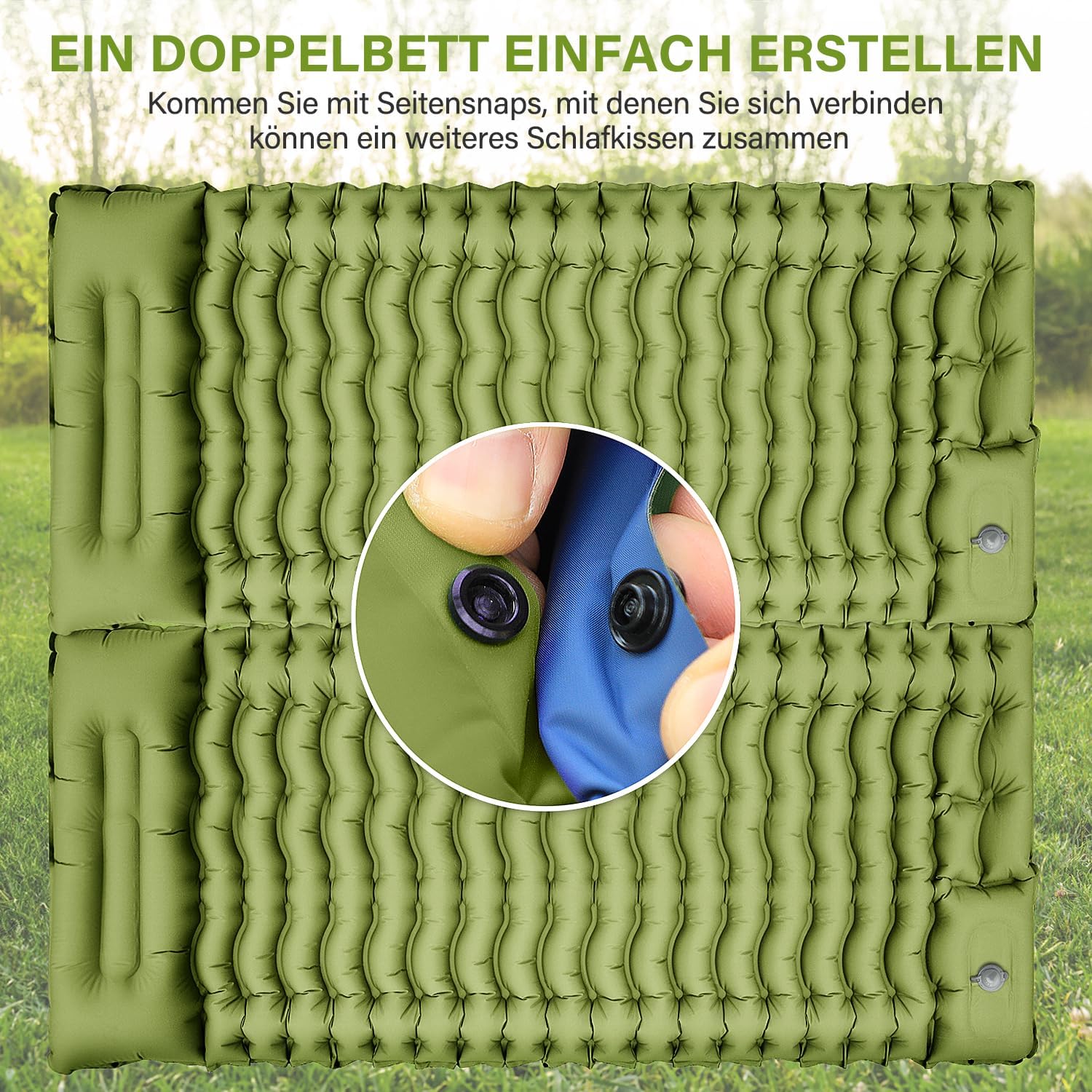 Detalle de Yuzonc Camping-Isomatte mit Fußpresse, Pumpe & Kissen – 195 x 68 x 10 cm