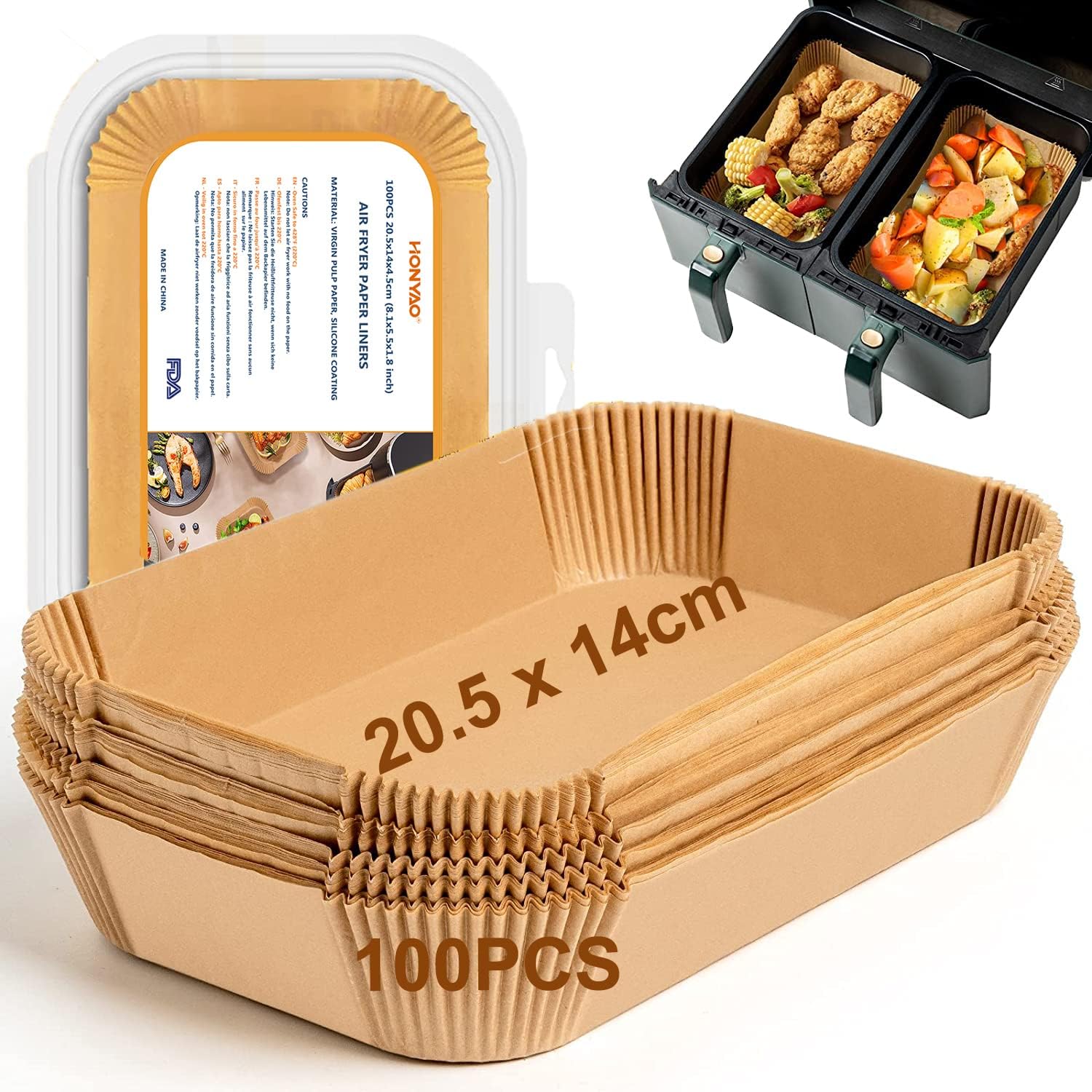 HONYAO Backpapier 20,5×14 cm für Doppelkammer-Airfryer