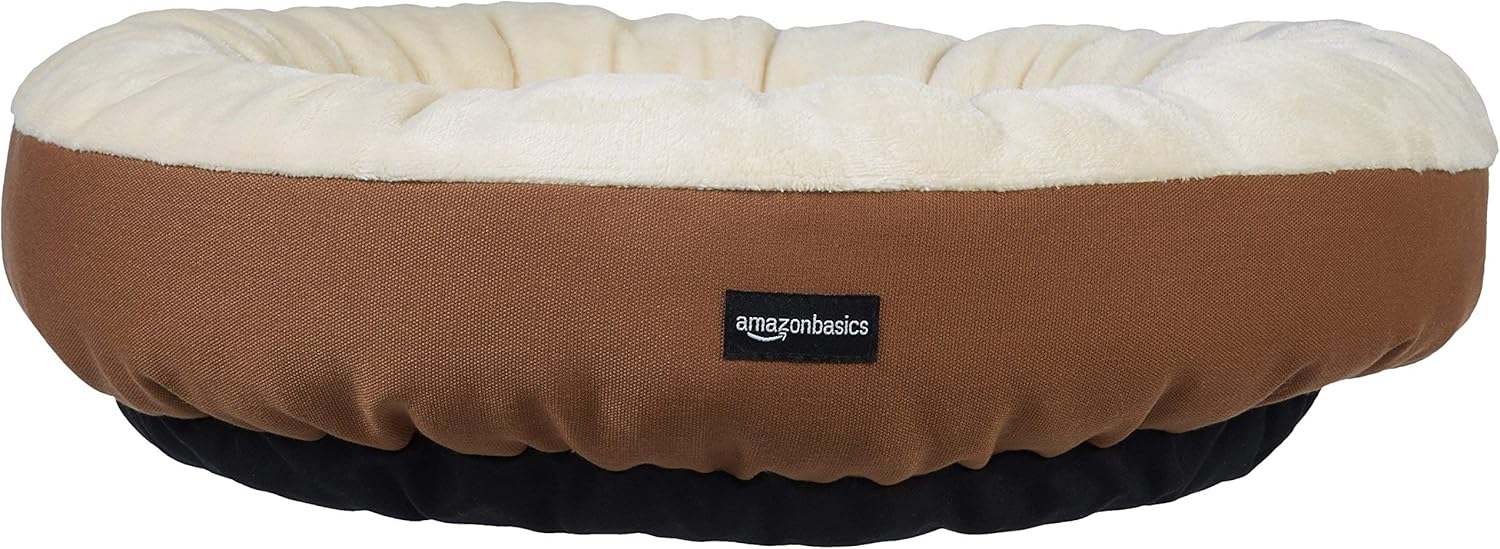 Thumbnail 6 de Amazon Basics Round Bolster Pet Bed for Dog or Cat with Flannel Top (50 x 50.8 x 15.2 cm) – Brown and Ivory