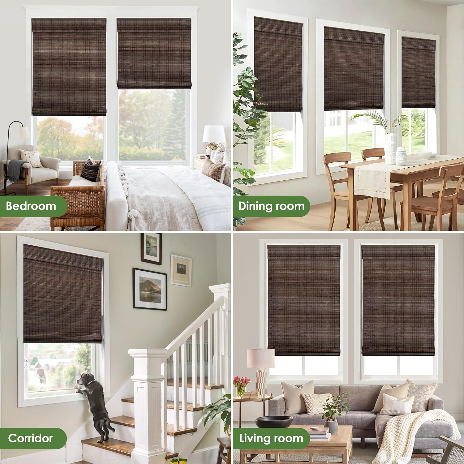Detalle de LazBlinds BDP-Espresso Cordless Bamboo Roman Shade, 34 x 64, Room Darkening