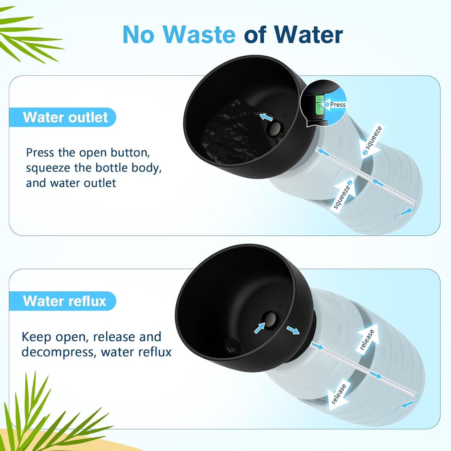 Detalle 2 de Pecute 850ml All-in-One Dog Water Bottle with Foldable Bowl – Leak-Proof, Lightweight & Portable