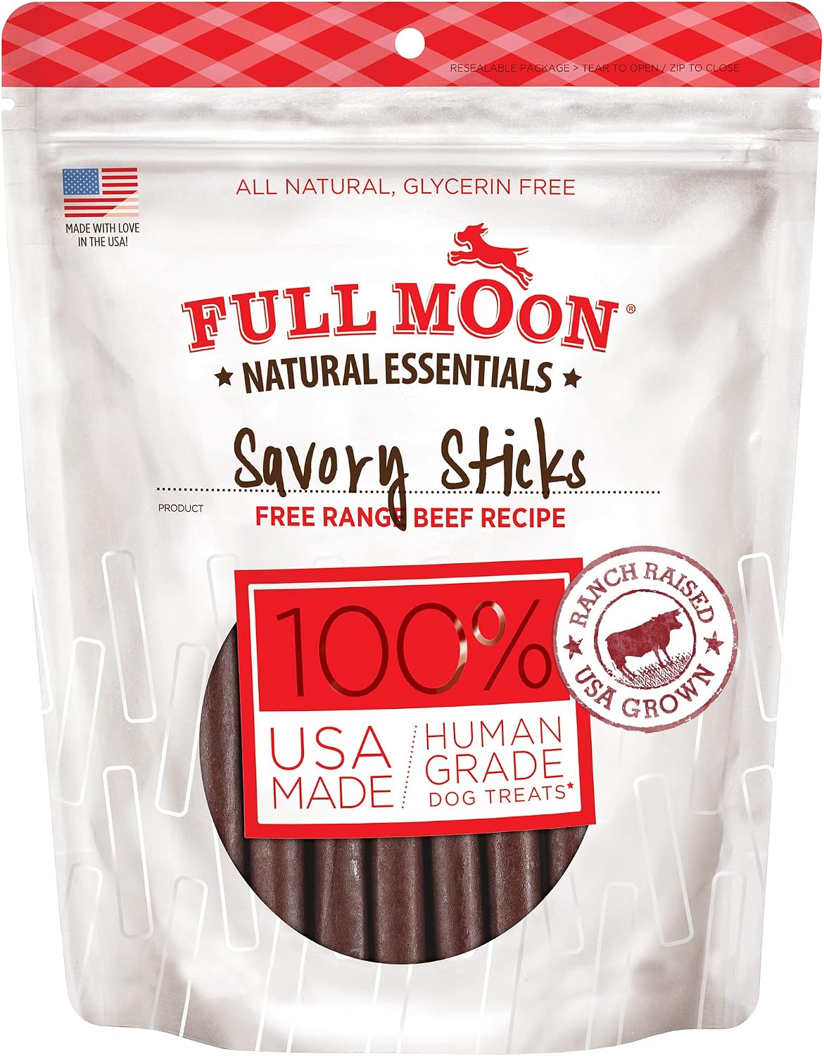 Detalle de Full Moon All Natural Human Grade Dog Treats: Essential Beef Savory Sticks (22 oz)