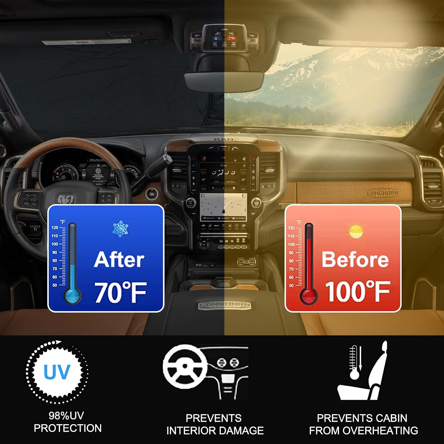 Detalle 2 de Dodge RAM 1500 Windshield Sunshade 2010–2025