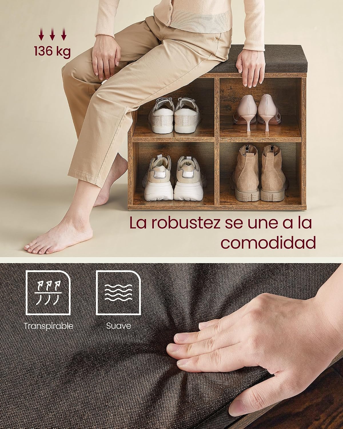 Thumbnail 3 de VASAGLE Banco Zapatero con Compartimentos y Asiento Acolchado