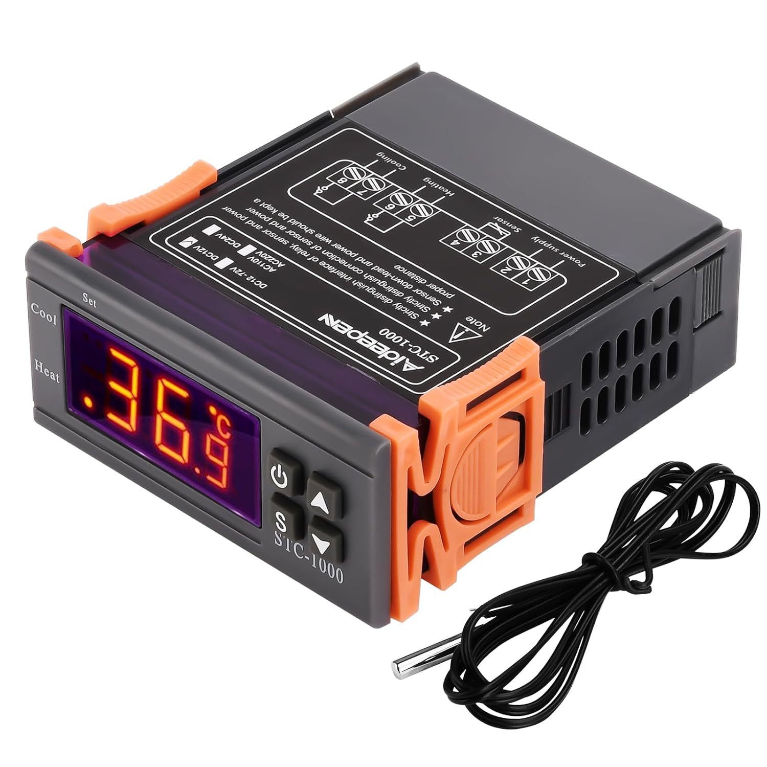 Detalle de Aideepen STC-1000 temperatuurregelaar, DC 12 V, 10 A, met NTC-sensor