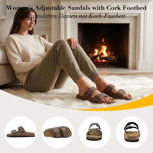 Thumbnail 6 de chetoria Sandales Mules pour Femme et Homme avec Boucles Réglables Marron – 41EU