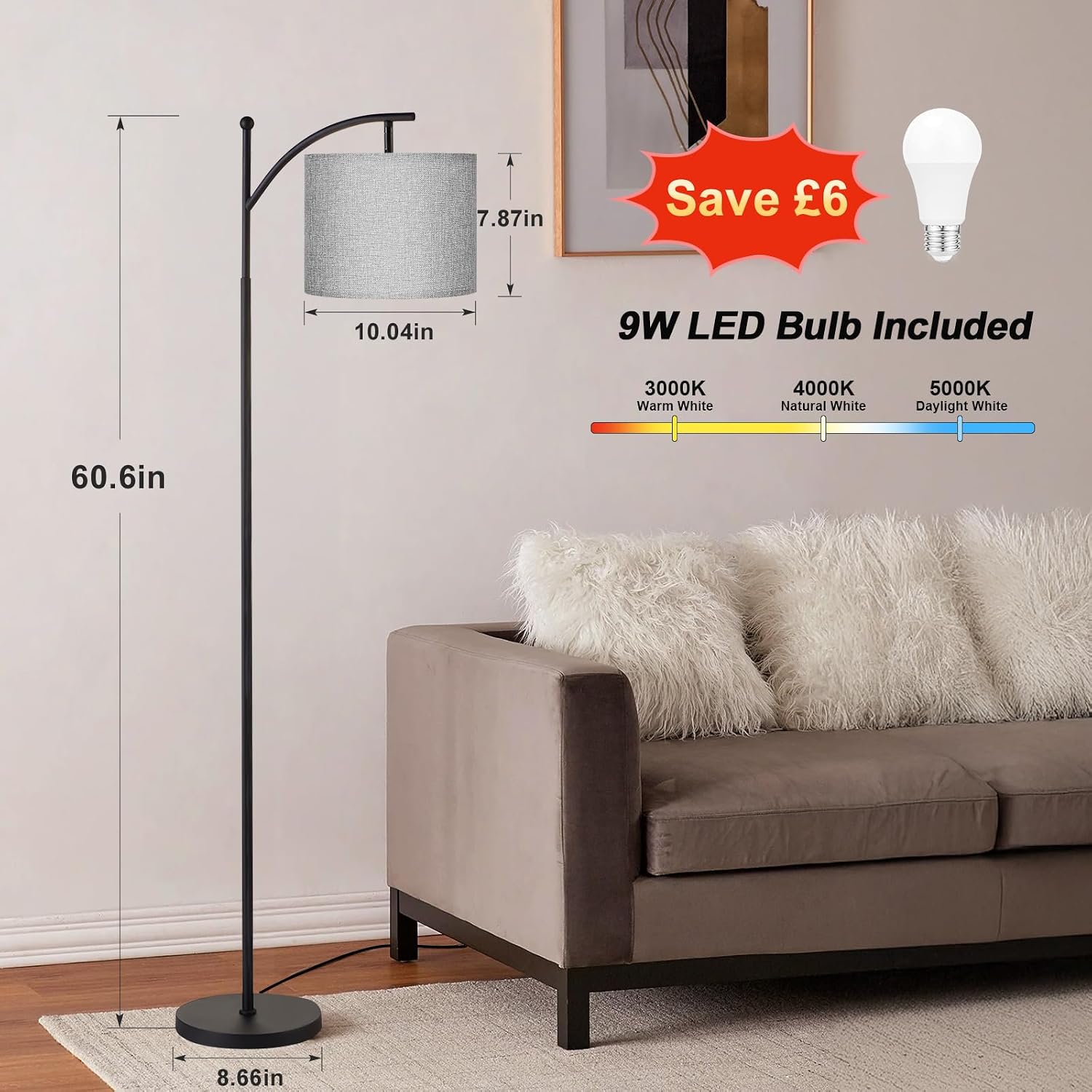 Detalle de Aooshine 60" Floor Lamp 3-Colour 9W