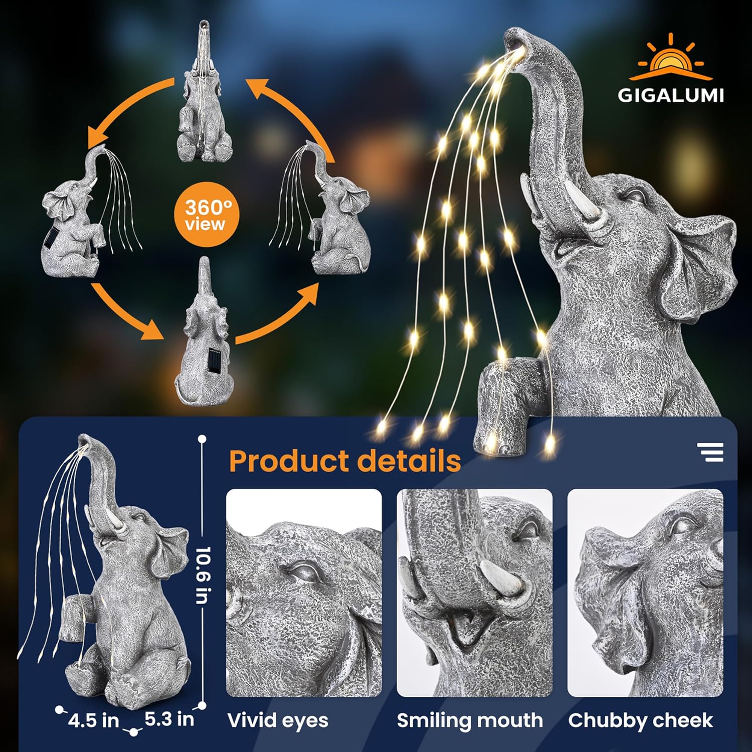 Thumbnail 1 de GIGALUMI elephant garden decor 27cm LED