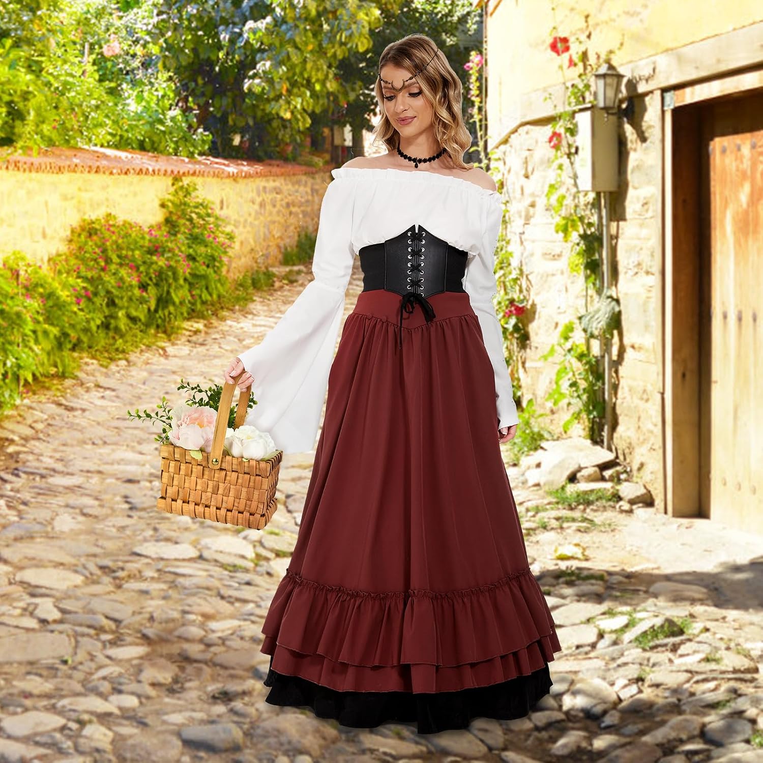Thumbnail 6 de JONRRYIN Mittelalter Kleid Rot S