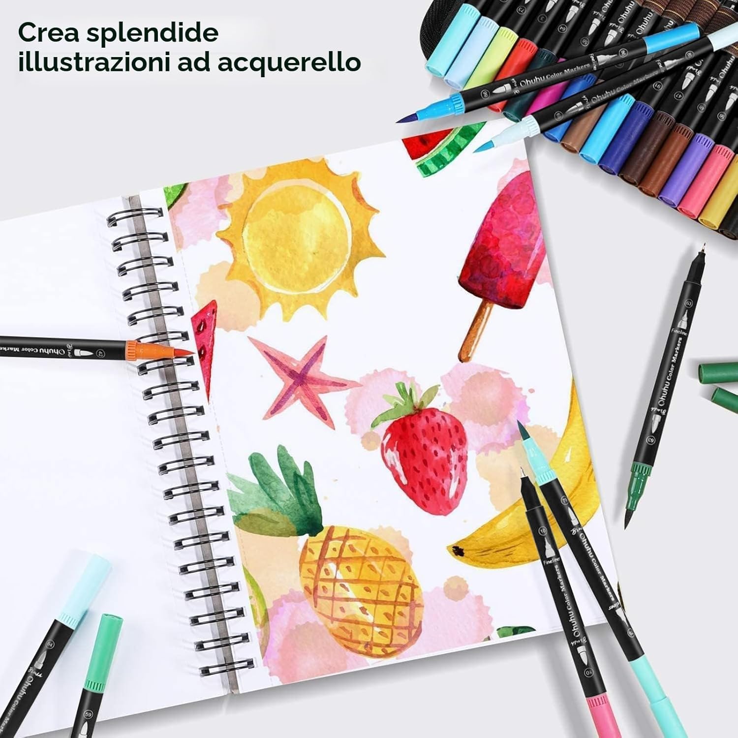 Thumbnail 4 de Ohuhu Brush Pen Lettering – set di 60 pennarelli a doppia punta (fine 0,4 mm + pennello 1–6 mm) per lettering, journaling e acquerello