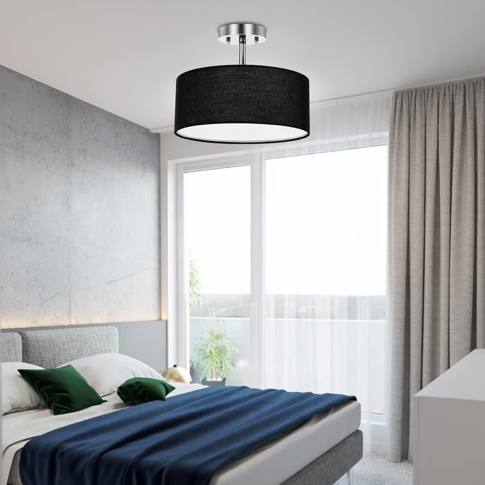 Detalle 2 de Depuley 3-Light Semi-Flush Mount Ceiling Light Fixture with Black Fabric Drum Shade
