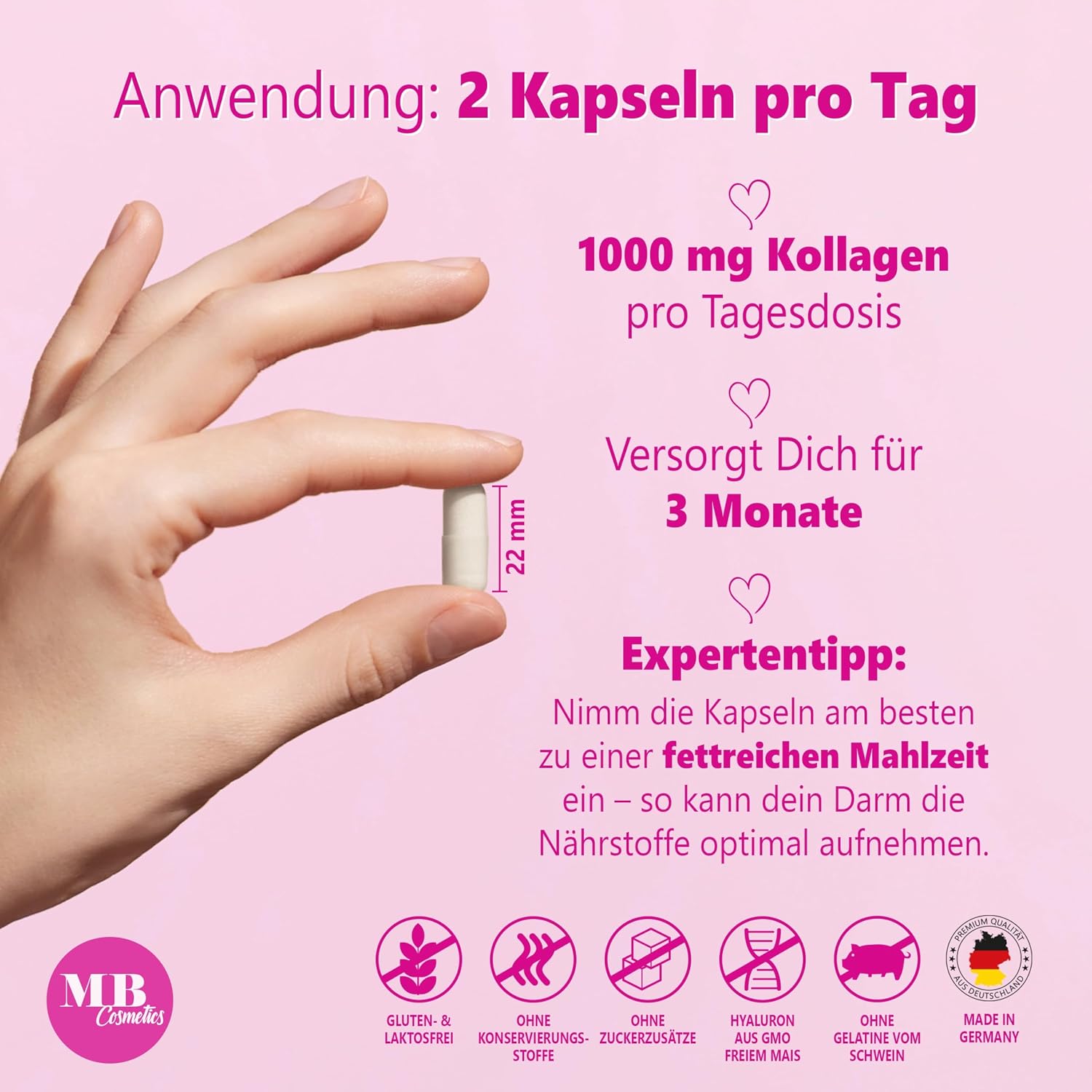 Detalle de MB Cosmetics Kollagen Hyaluronsäure 1000 mg Kapseln