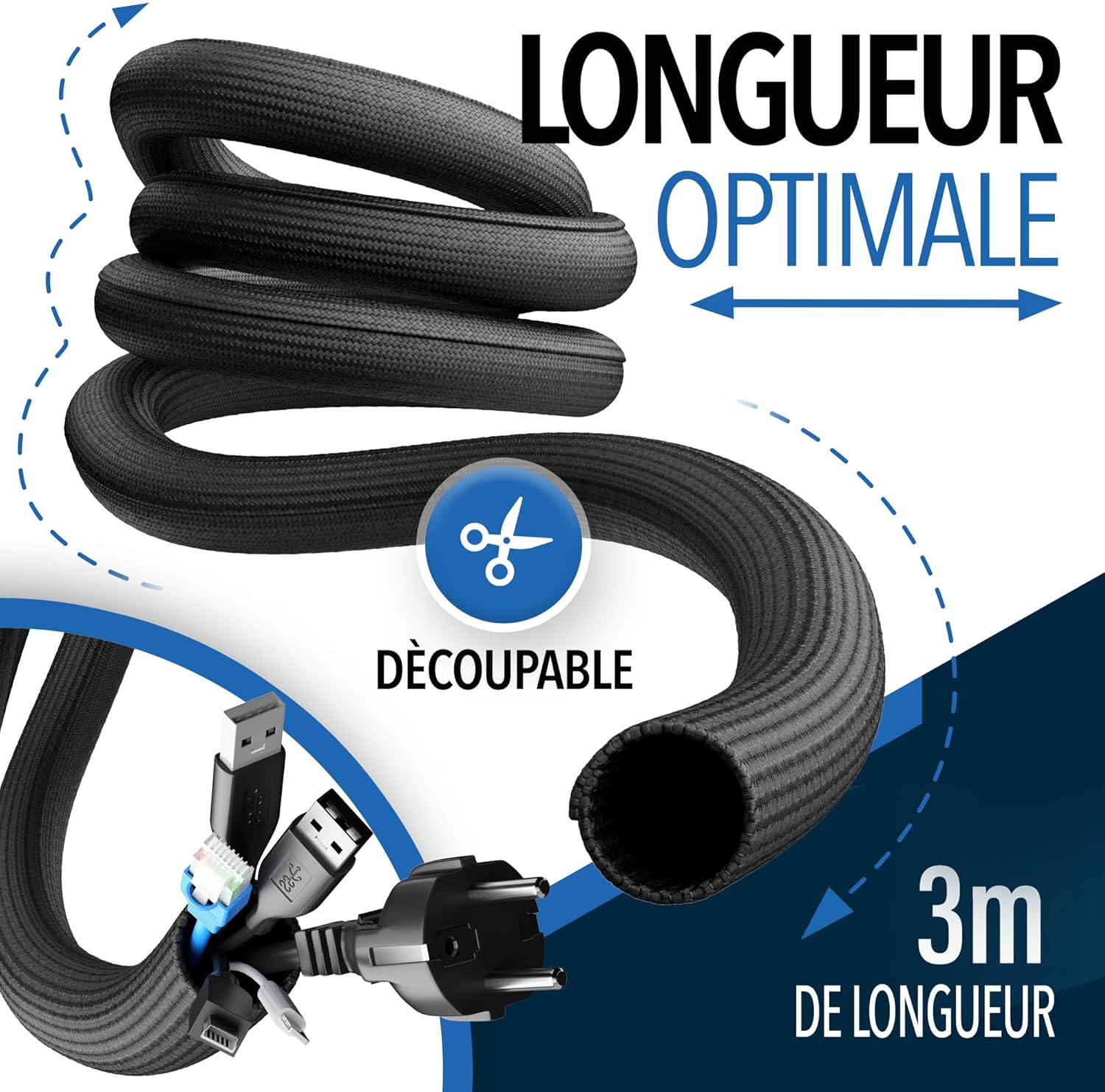Thumbnail 2 de DOMAR® Gaine Cable Auto-fermante & Flexible 3m – Manchon noir pour une gestion optimale des câbles
