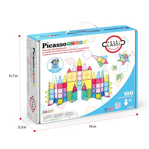 Detalle 2 de PicassoTiles 100 Piece Magnetic Tiles: Clear 3D Building Blocks for Kids 3+