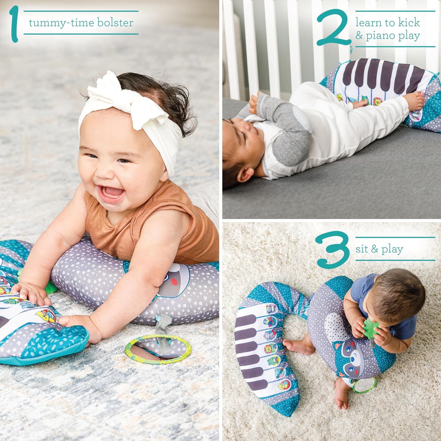 Thumbnail 1 de Infantino 3-en-1 Tummy time Pillow and Piano : tapis de jeu évolutif dès la naissance