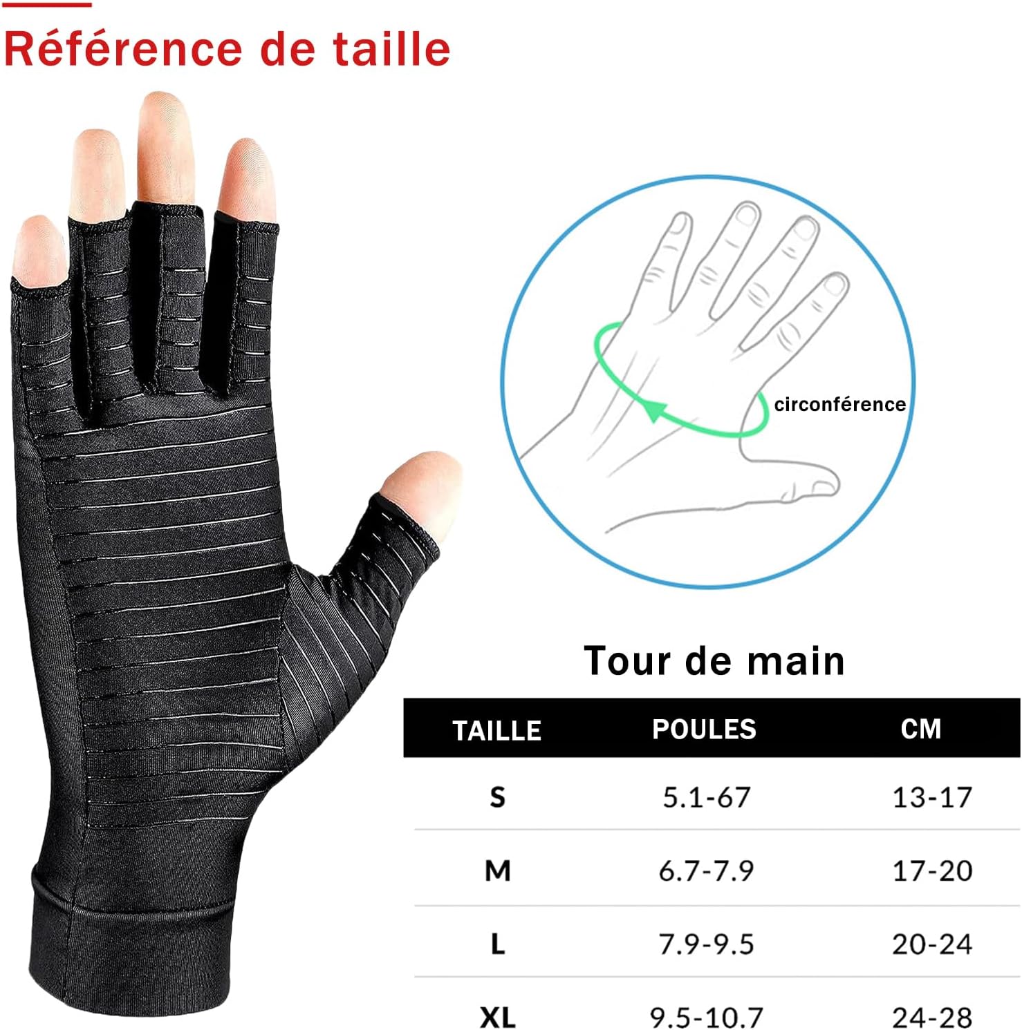 Thumbnail 5 de Donfri – 2 paires de gants de compression pour arthrite en cuivre, taille L