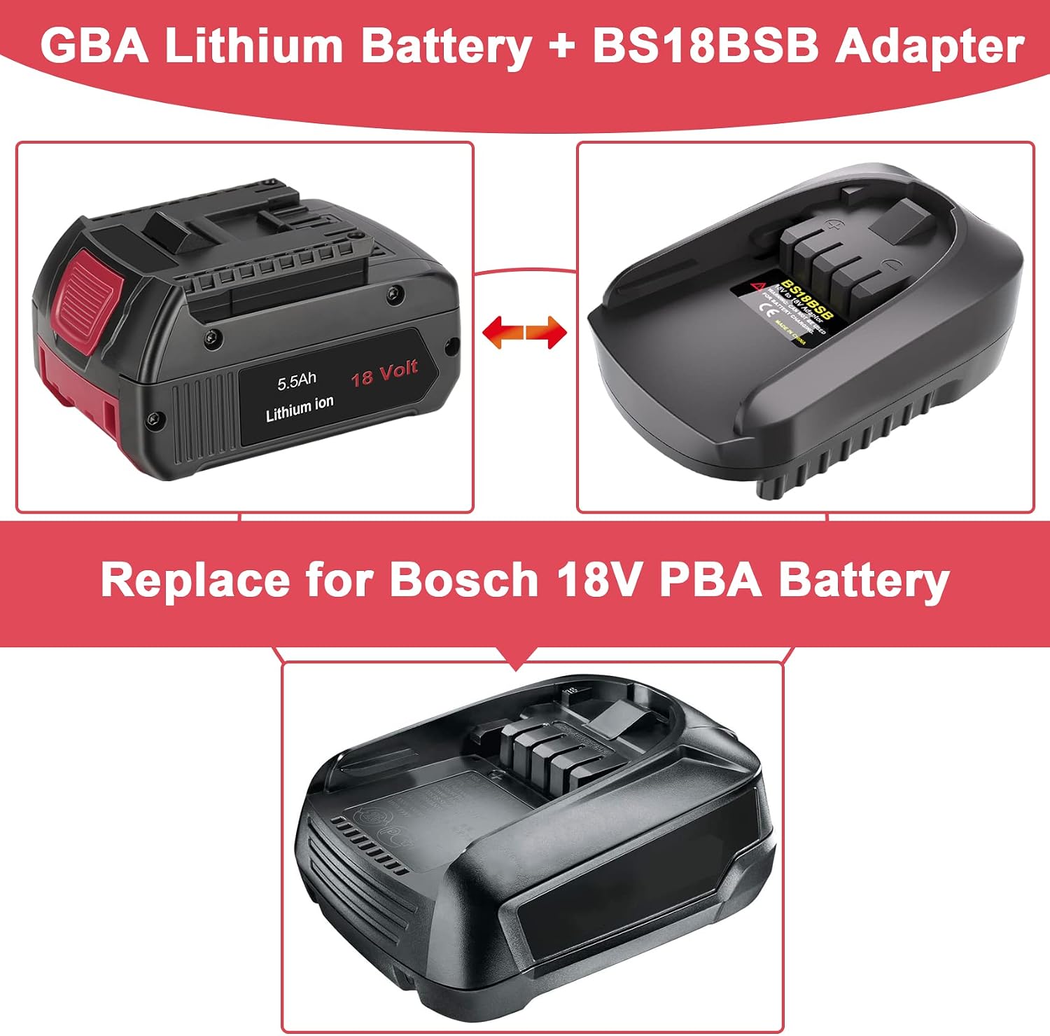Detalle de KUNLUN lithium-ion batteriadapter för Bosch GBA 18V till PBA 18V