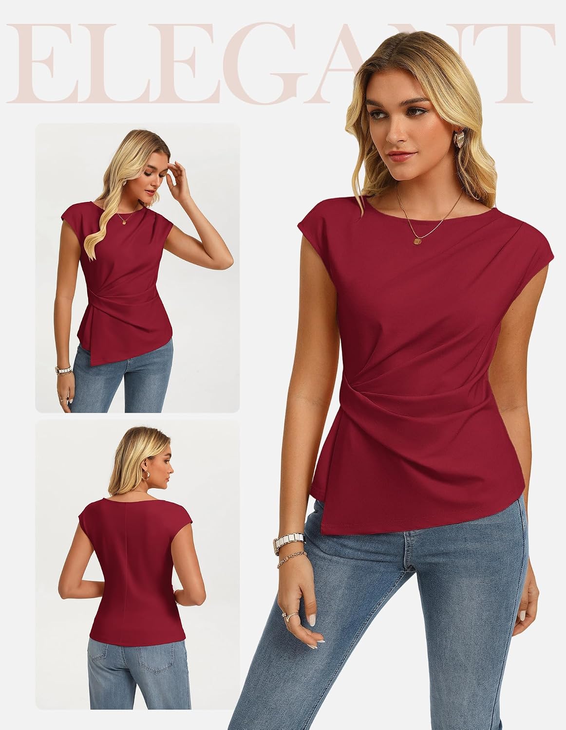 Detalle de GRACE KARIN Womens 2026 Summer Short Sleeve Tops: Peplum Tunic Blouse