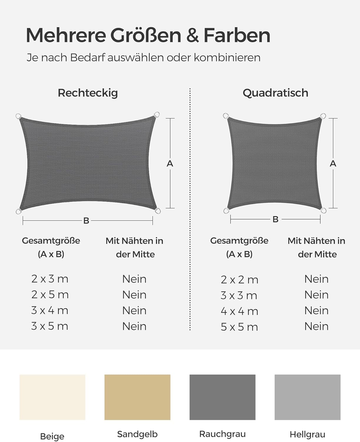 Thumbnail 5 de SONGMICS Sonnensegel 2 x 3 m HDPE