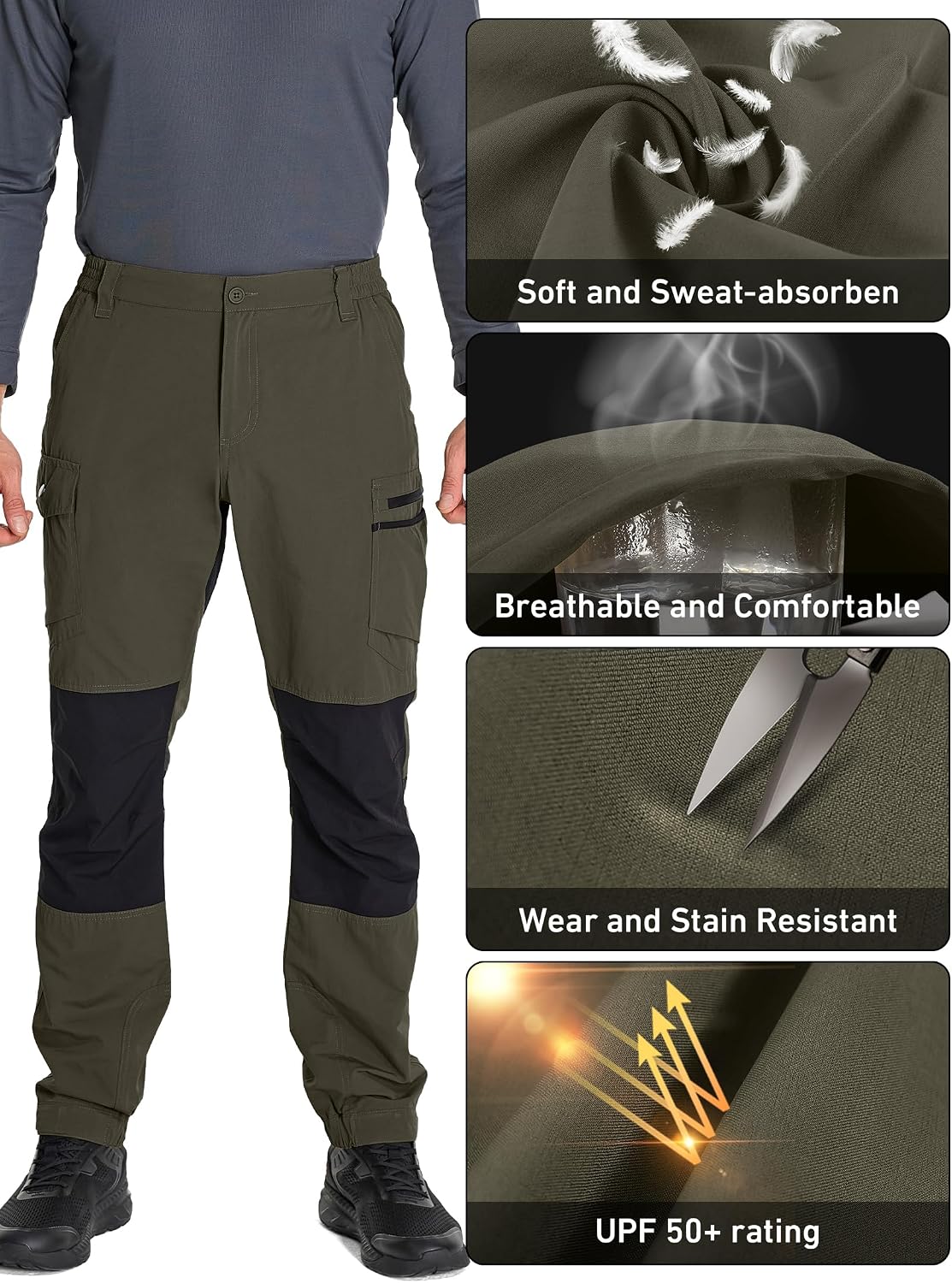 Detalle de Peysuck Men's Waterproof Hiking Trousers: Breathable, Lightweight Tactical Outdoor Cargo Pants